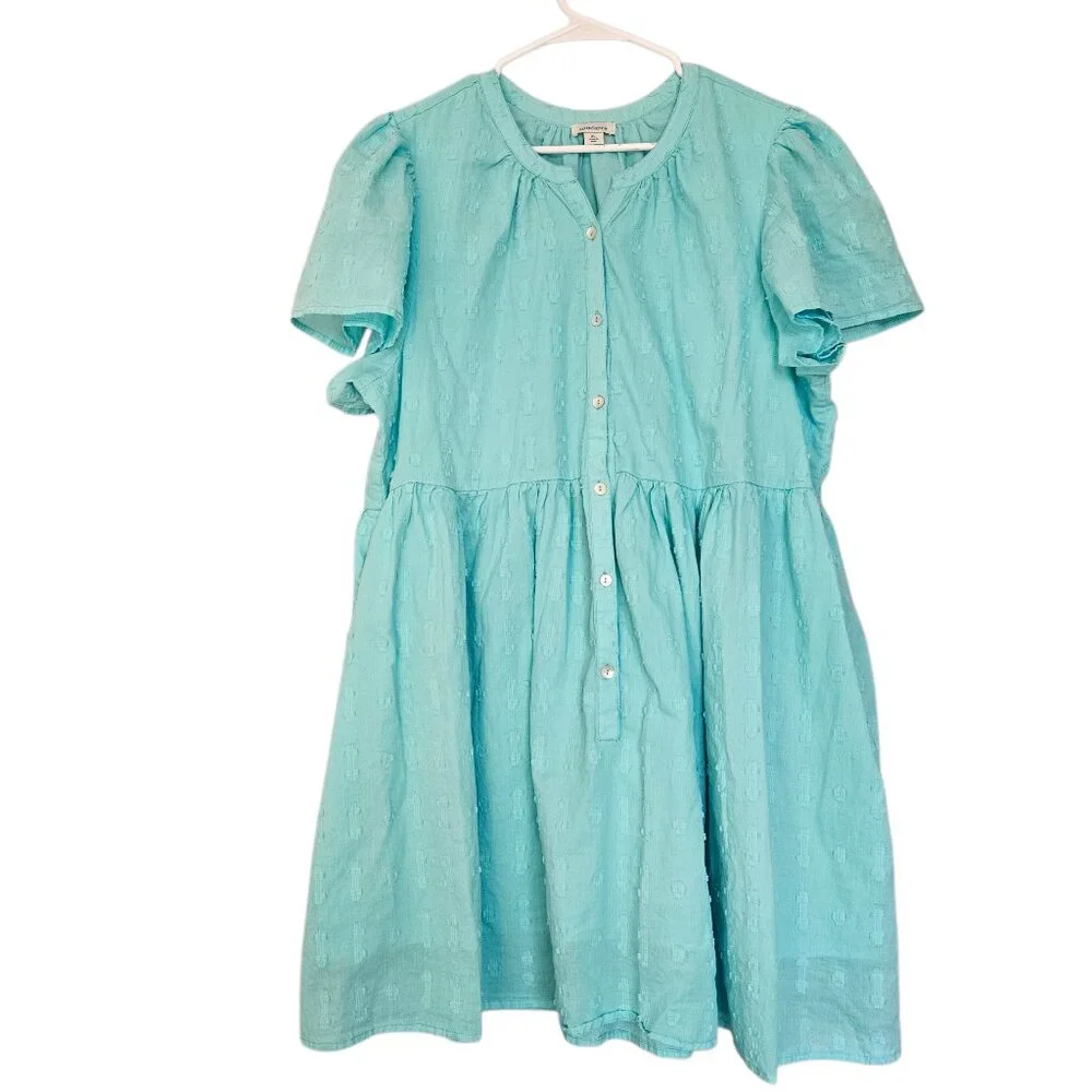 Sundance Sienna Breeze Dress Turquoise XL Button Front Boho Chic Flowy Cottage